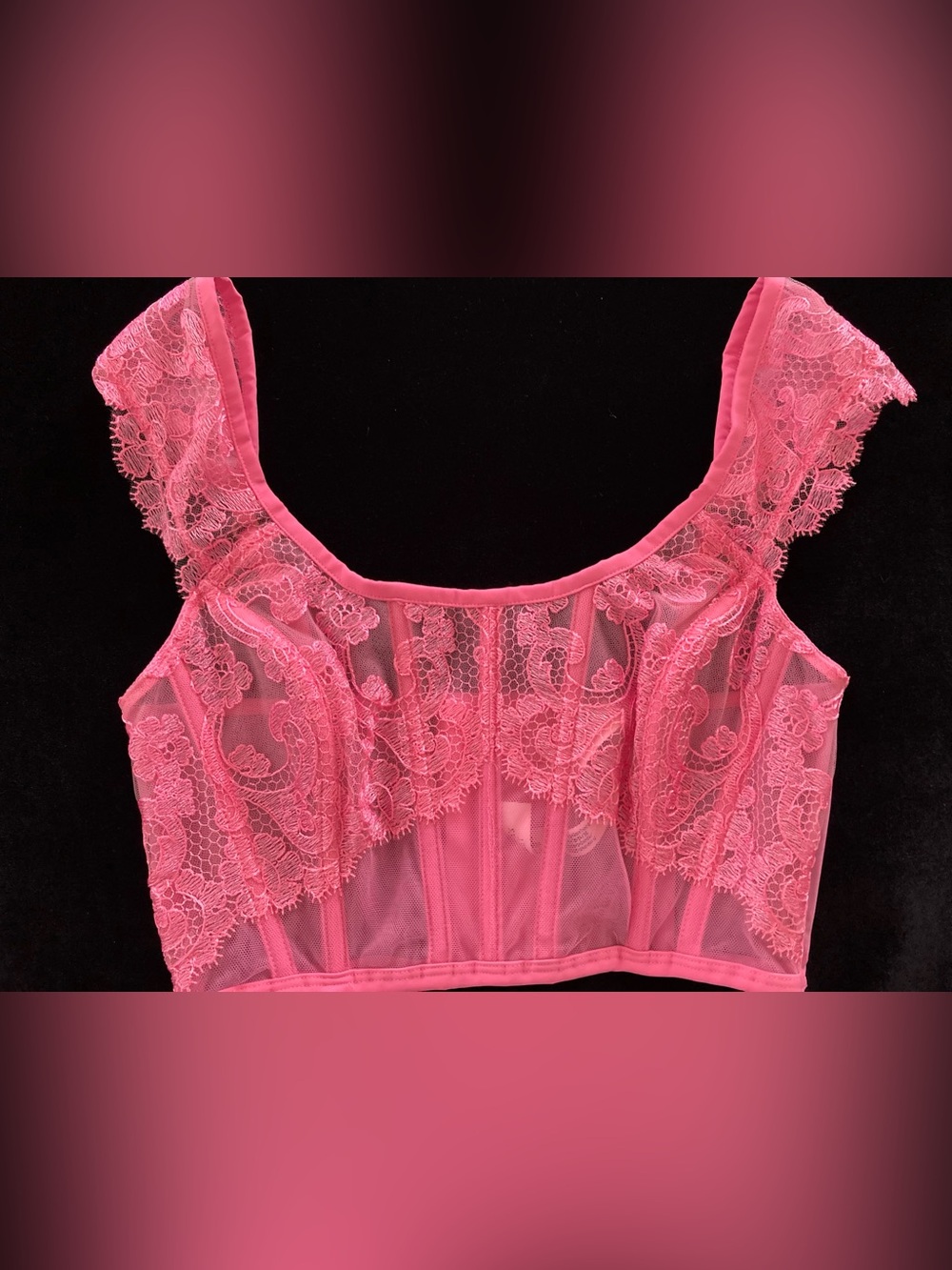 NWT Victoria's Secret Sz S Dream Angels Corset Top Pink Lace Mesh Bustier